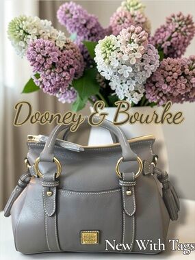 Dooney & Bourke Slate Grey Leather Satchel Sorrento 30 | Front Pocket NEW